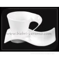 plain white ceramic porcelain cappuccino mugs and cups with saucers